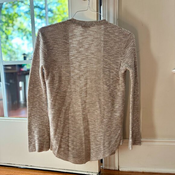 Express Waffle Knit Flare Sleeve Open Front Gray Tan Off White Cardigan Women XS - Picture 4 of 9